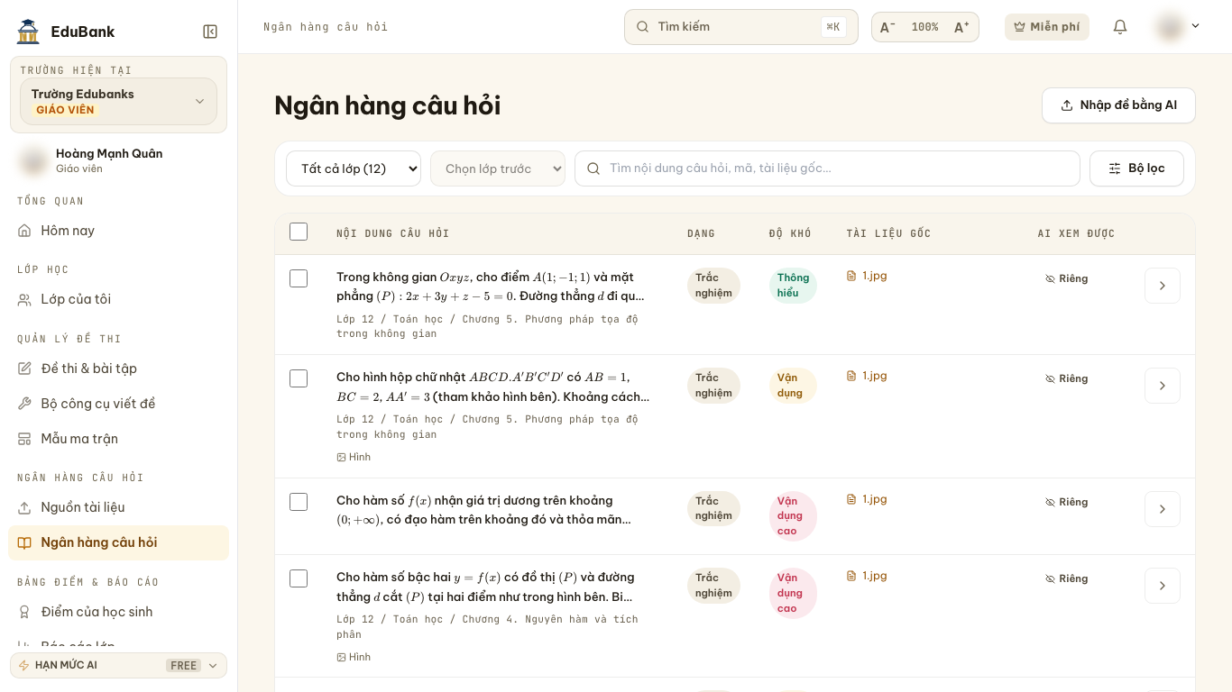 Tìm và lọc câu hỏi