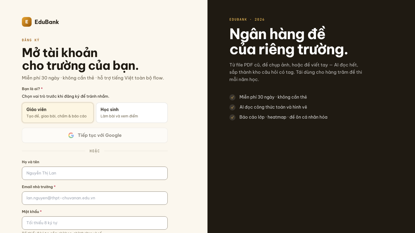 Chọn vai trò: Giáo viên hay Học sinh