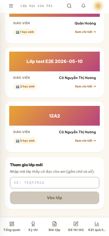 Vào lớp bằng mã thầy cô cho